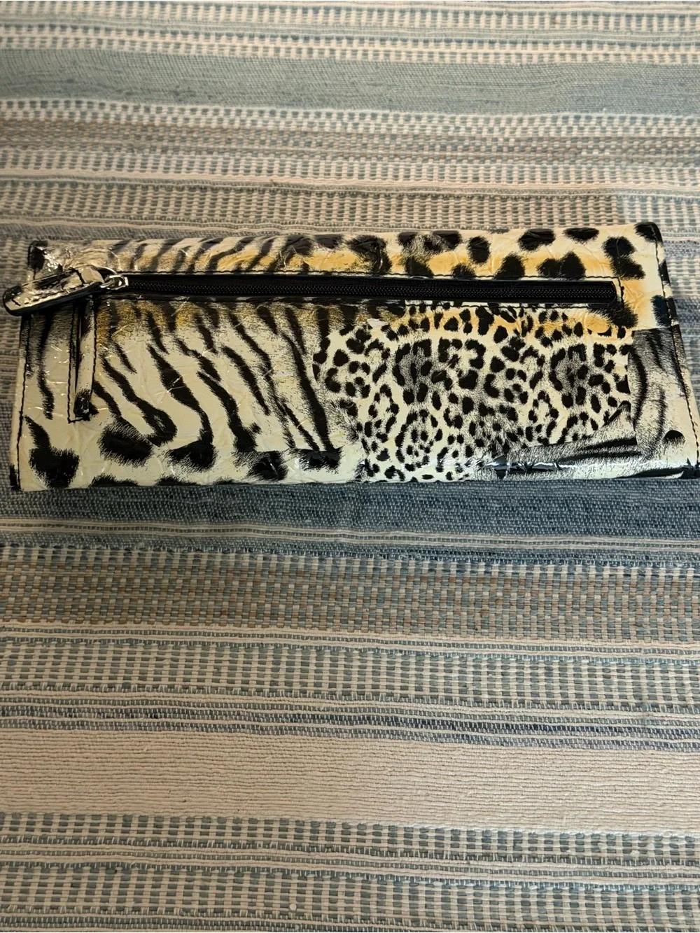 Kenneth Cole Reaction Black & White Animal-Print Fold over Clutch Wallet